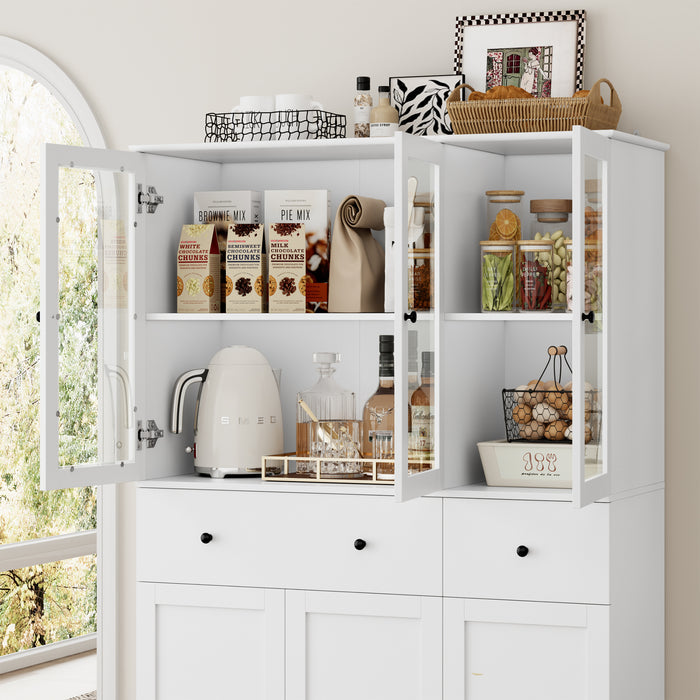 Homfa 66.9” Tall Kitchen Pantry Cabinet, 2 Drawer Storage Cabinet with Glass Doors for Living Room Bathroom, White