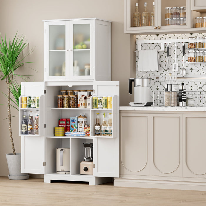 Homfa 67'' Farmhouse Kitchen Pantry Cabinet , Tall Storage Cabinet with Frosted Glass Doors for Dining Room, White