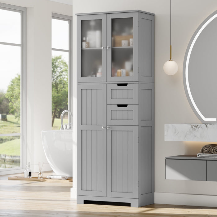 Homfa 67" Tall Bathroom Cabinet, Linen Cabinet with Doors and Removable Drawers, Kitchen Cupboard, Gray