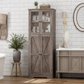 Homfa 67" Tall Gray Bathroom Storage Cabinet with Glass Doors, Farmhouse Freestanding Kitchen Pantry for Living Room Office Small Spaces