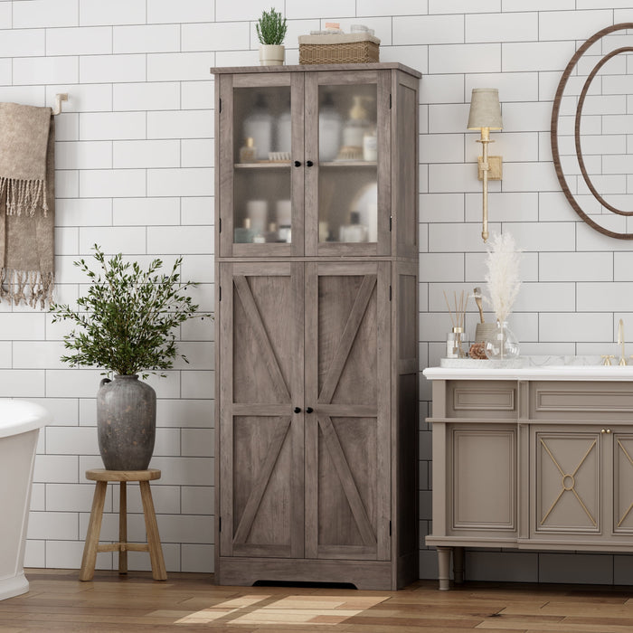 Homfa 67" Tall Gray Bathroom Storage Cabinet with Glass Doors, Farmhouse Freestanding Kitchen Pantry for Living Room Office Small Spaces