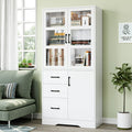 Homfa 67.5'' Tall Display Cabinet, White Office Storage Cabinet with Glass Doors and Large Drawer, Wooden Cabinet for Living Room