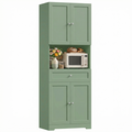 Homfa 67.5'' Tall Kitchen Pantry with Microwave Shelf, Large Storage Drawer Wood Pantry Storage Cabinet for Dining Room Living Room, Green