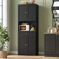 Homfa 67.5'' Tall Kitchen Pantry with Microwave Shelf, Large Storage Drawer Wood Pantry Storage Cabinet for Dining Room Living Room, Black