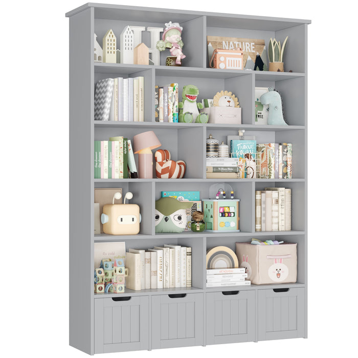 Homfa 68.9" Tall Geometric Bookcase and Bookshelf with 4 Drawers for Adults Teen, Gray