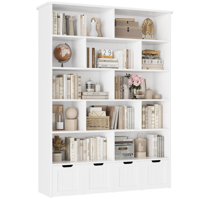 Homfa 68.9" Tall Geometric Bookcase and Bookshelf with 4 Drawers for Adults Teen, White