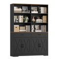 Homfa 69'' Tall Bookshelf with Drawers & Doors, 6-Tiers Double Wide Bookcases and Bookshelves with Adjustable Shelves for Living Room Home Office, Black