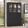 Homfa 69" Tall Glass Door Display Bookcase, 5-Tires Large Storage Bookshelves with Adjustable Shelves for Home Office Kitchen Dining Room, Black