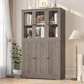 Homfa 69" Tall Glass Door Display Bookcase, 5-Tires Large Storage Bookshelves with Adjustable Shelves for Home Office Kitchen Dining Room, Gray