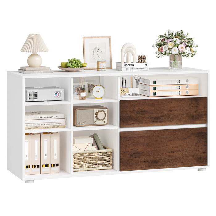 Homfa 7 Cube Storage Organizer with Adjustable Shelf & Cable Management, Farmhouse Cube Bookcase with Drawer for Ofiice, White