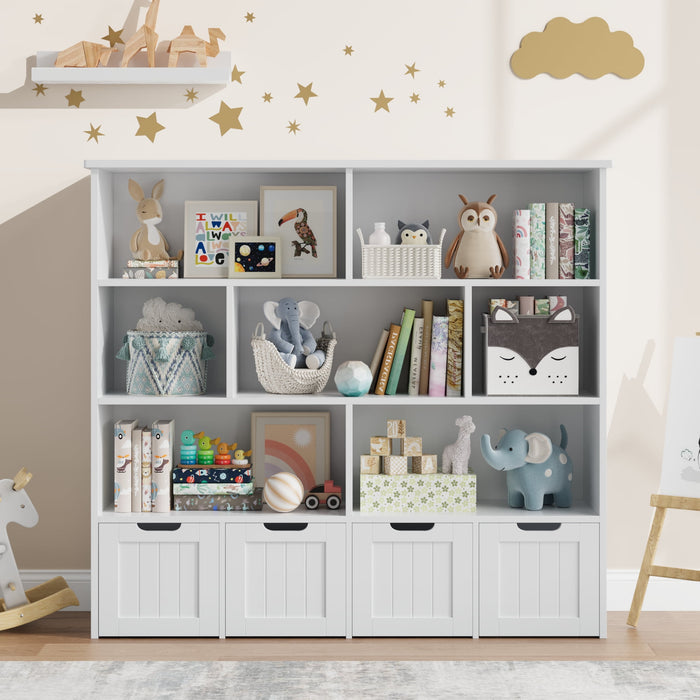 Homfa 7 Cube Toy Storage Organizer, Kids Geometric Bookcase and Bookshelf with 4 Drawers, Gray