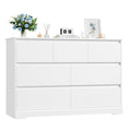 Homfa 7 Drawer Double Dresser, 47.2"W Contemporary Wood Chest of Drawer Storage Cabinet for Bedroom Living Room, White