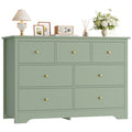 Homfa 7 Drawer Double Dresser, 47.2"W Contemporary Wood Chest of Drawer Storage Cabinet for Bedroom Living Room, Green