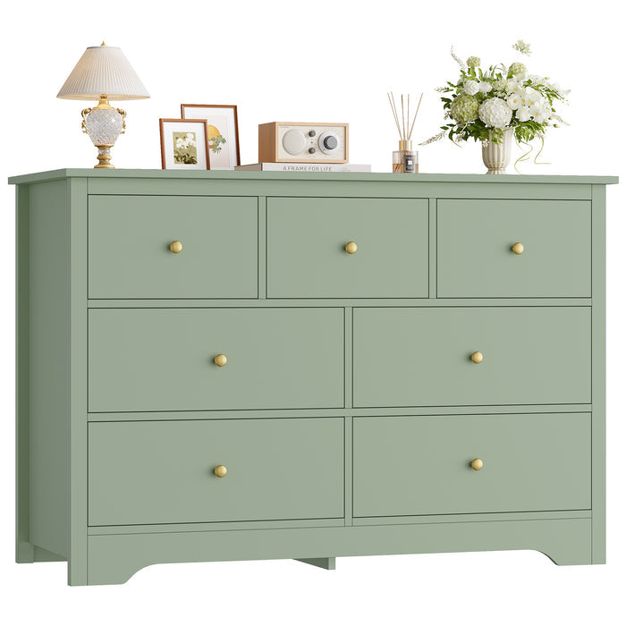 Homfa 7 Drawer Double Dresser, 47.2"W Contemporary Wood Chest of Drawer Storage Cabinet for Bedroom Living Room, Green