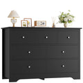 Homfa 7 Drawer Double Dresser, 47.2"W Contemporary Wood Chest of Drawer Storage Cabinet for Bedroom Living Room, Black