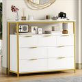 Homfa 7 Drawer Dresser for Bedroom, Modern Sturdy Metal Frame Wood Storage Cabinet with Display Shelf for Living Room, White Gold