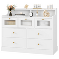 Homfa 7 Drawer Dresser for Bedroom , Modern Wooden Storage Cabinet with 3D Frosted Glass for Living Room, White