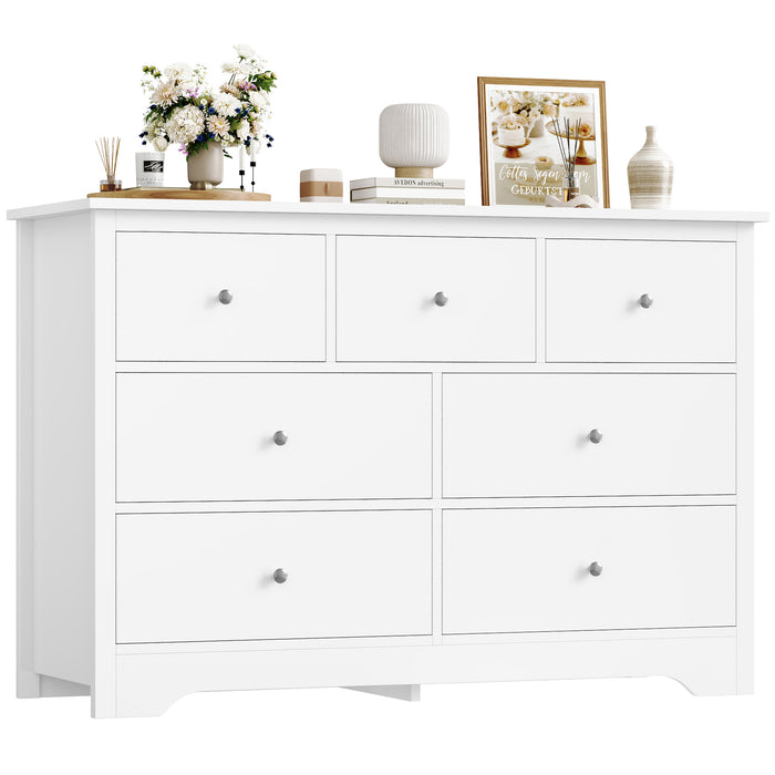 Homfa 7 Drawer White Dresser for Bedroom, Modern Chest of Drawer Wood Storage Cabinet for Entryway Living Room
