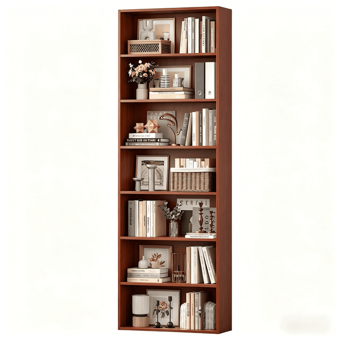 Homfa 7-Tier Bookshelves, Freestanding Display Storage Shelves, 82" Tall Bookcases for Bedroom, Living Room, Home Office, Cherry Red