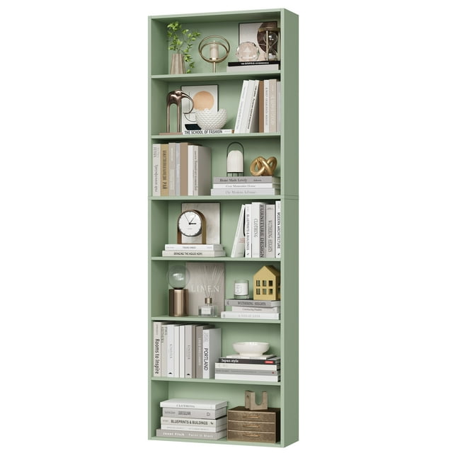 Homfa 7-Tier Bookshelves, Freestanding Display Storage Shelves, 82" Tall Bookcases for Bedroom, Living Room, Home Office, Green