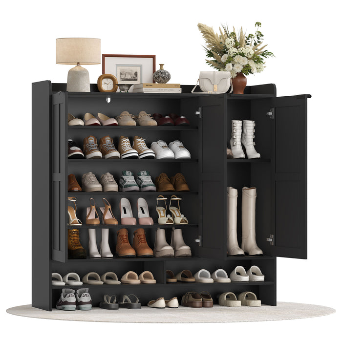 Homfa 7-Tier Shoe Cabinet with 3 Doors, 47.6-Inch Wide Shoe Rack, Black
