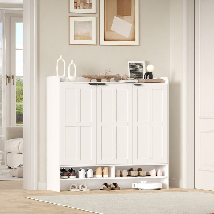 Homfa 7-Tier Shoe Cabinet with 3 Doors, 47.6-Inch Wide Shoe Rack, White