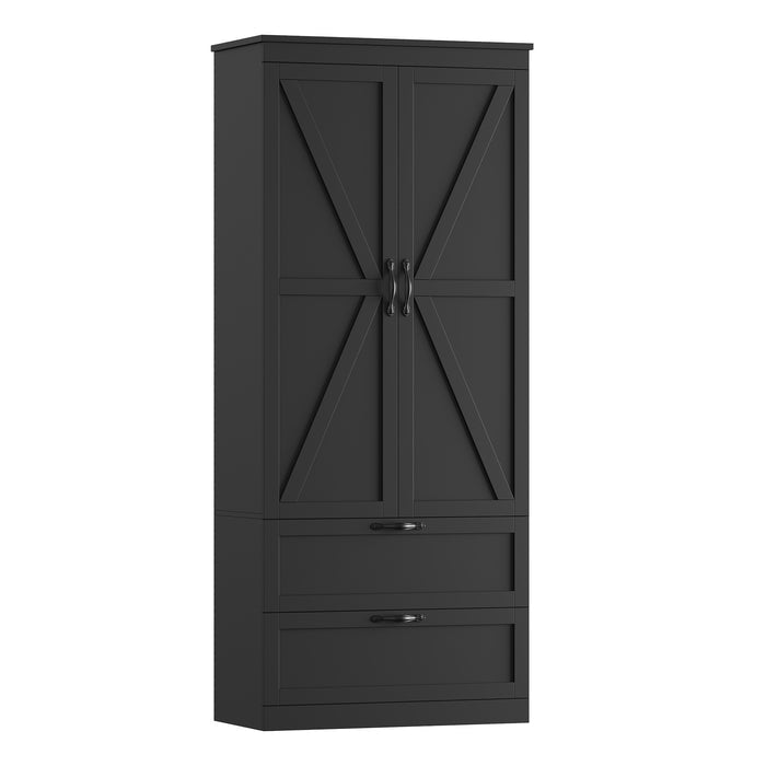 Homfa 70'' Tall Kitchen Pantry with Shelf & Drawer, Farmhouse 2 Door Pantry Storage Cabinet for Dining Room Living Room, Black