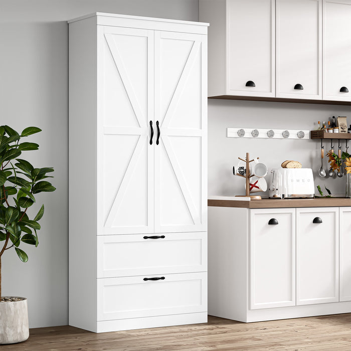 Homfa 70.3" Tall Kitchen Pantry with 2 Doors, Large Drawer Storage Cabinet for Dining Room Living Room, White