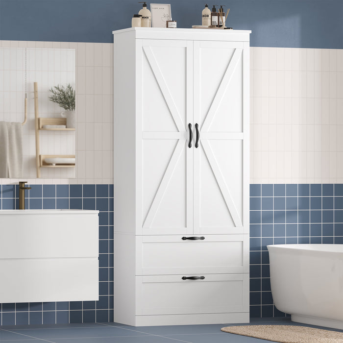 Homfa 70.3"H Bathroom Storage Cabinet, Farmhouse Linen Storage Cabinet with 2 Drawers, White