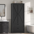 Homfa 70.3"H Bathroom Storage Cabinet, Farmhouse Linen Storage Cabinet with 2 Drawers, Black