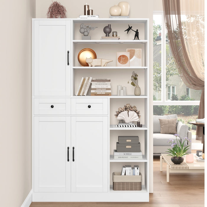 Homfa 70.8"H Bookcase with Shelves, 2 Drawers Storage Cabinet for Office Entrance Bathroom Living Room, White