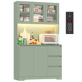 Homfa 70.9'' Kitchen Pantry Cabinet with Charging Station and LED Light, 3 Drawers Buffet Storage Cabinet with Glass Doors and Adjustable Shelves, Green