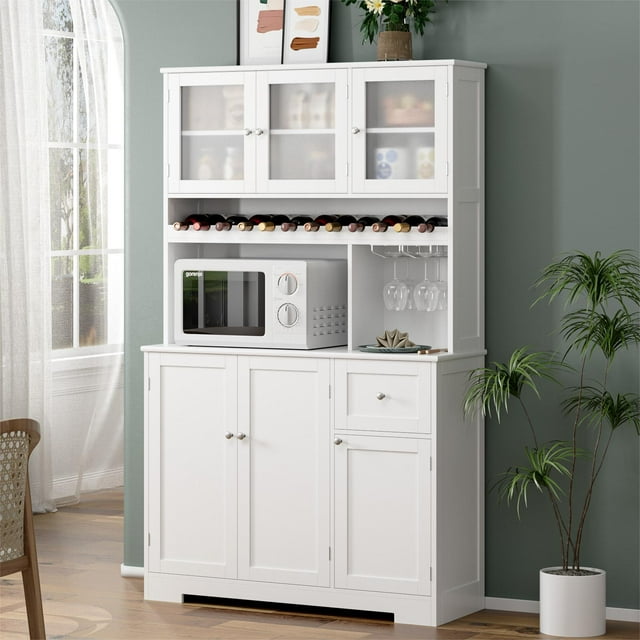 Homfa 70.9'' Tall Kitchen Pantry Buffet Hutch, Large Multifunctional Storage Cabinet with Wine Rack, White