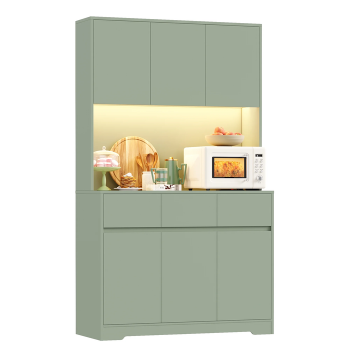 Homfa 70.9'' Tall Kitchen Pantry Cabinet with Charge Station & Led Light, 3 Drawer Storage Cabinet with Adjustable Shelves, Green