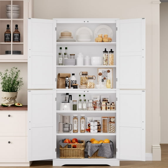 Homfa 71'' Freestanding Pantry Cabinet with 4 Doors, Modern White Storage Cabinet for Dining Room Living Room
