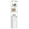 Homfa 71" Tall Bathroom Storage Cabinet with Rolling Storage Cart, Slim Bathroom Floor Cabinet with 3 Tier Open Shelves & 1 Drawer, White