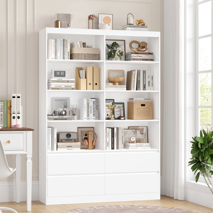Homfa 71″ Tall Bookcase with 4 Drawers, 8 Cubes 6-Tier Double Row Bookshelf, White Bookcase for Home Office Living Room