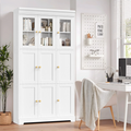 Homfa 71'' Tall Bookcase with Adjustable Shelves, 9 Doors Wooden Storage Bookshelf for Home Office Living Room, White