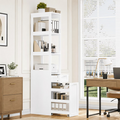 Homfa 71" Tall Bookcase with Rolling Storage Cart, 3 Tier Open Shelves & 1 Drawer Wooden Storage Bookshelf for Living Room Office Small Space, White