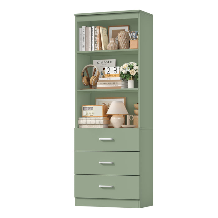 Homfa 71" Tall Bookcases with 3 Large Drawers, 3 Tier Wooden Storage Bookshelf for Living Room Home Office, Green