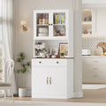 Homfa 71'' Tall Kitchen Pantry Cabinet with Microwave Shelf & Drawer, 4 Doors Pantry Storage Cabinet with Adjustable Shelves for Dining Room, White
