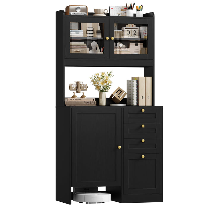 Homfa 71″ Tall Robot Vacuum Hidden Cabinet, Printer Stand with File Drawer and Adjustable Shelves, Storage Cabinet for Home Office Living Room, Black