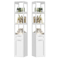 Homfa 71" Tall White Bathroom Storage Cabinet Set of 2 with Rolling Storage Cart, Slim Bathroom Floor Cabinet with 3 Tier Open Shelves & 1 Drawer, 2pcs