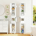 Homfa 71" Tall White Bathroom Storage Cabinet Set with Adjustable Shelves, 2 Doors & Drawers Bathroom Storage Tower with Hooks & Paper Towel Holder, Freestanding Narrow Cabinet for Small Spaces, 2pcs