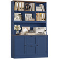 Homfa 71¡å 6 Cubes Bookcases with 2 Storage Drawers and Charge Station, 3 Tier Bookshelf with Adjustable File Storage Cabinet for Living Room Home Office, Blue