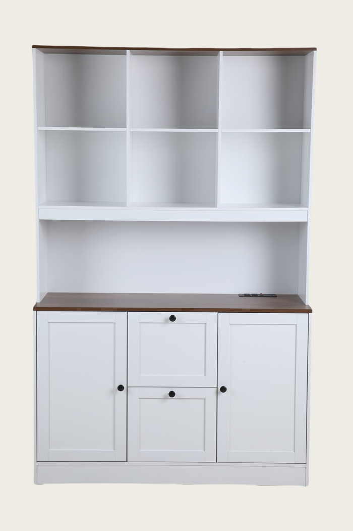 Homfa 71¡å Tall Bookcases with 2 Storage Drawers and Charge Station, 3 Tier Bookshelf with Adjustable File Storage Cabinet for Living Room Home Office, White