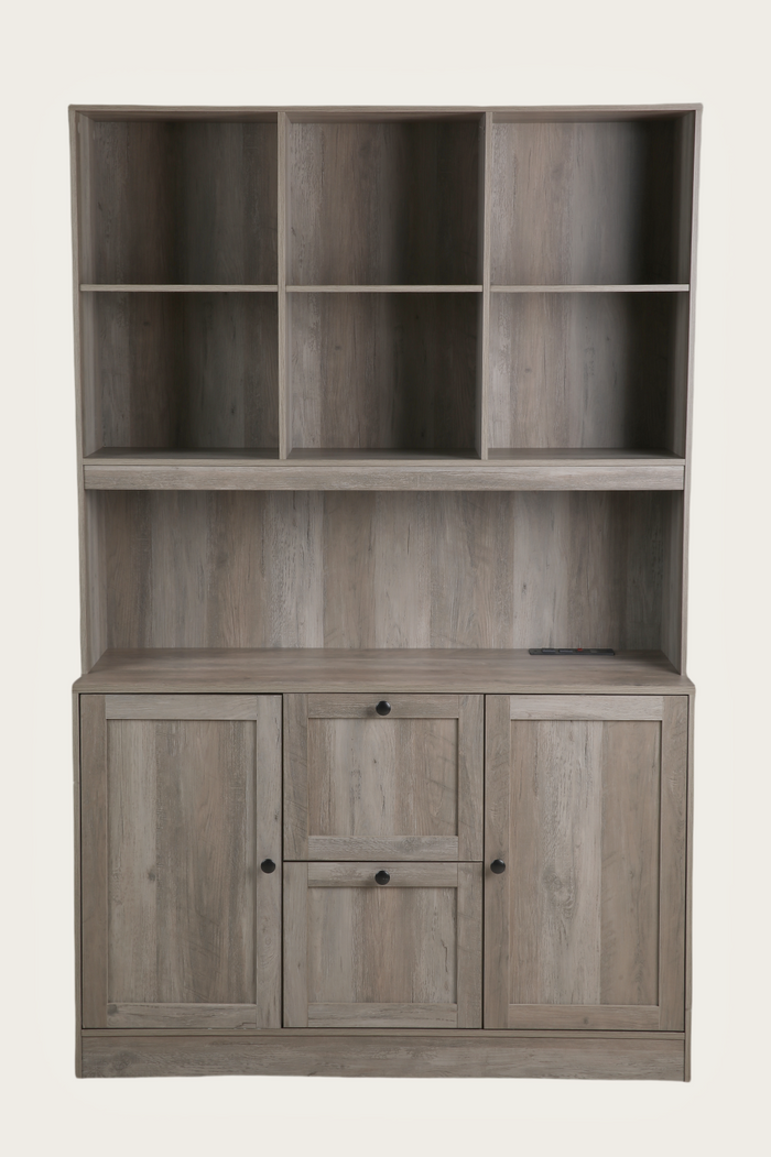 Homfa 71¡å Tall Bookcases with 2 Storage Drawers and Charge Station, 3 Tier Bookshelf with Adjustable File Storage Cabinet for Living Room Home Office, Gray