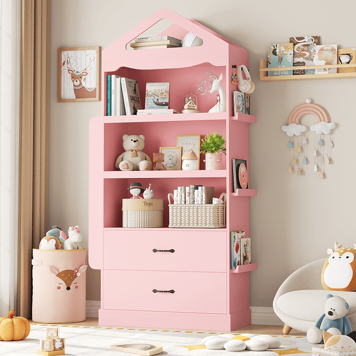 Homfa 71''H Kids Tall Bookcase with 2 Drawers & 3-Tier Open Shelves