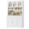 Homfa 72" Kitchen Pantry Hutch Cabinet with 2 Drawers, Microwave Storage Cabinet with Glass Doors and Adjustable Shelves, White