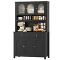 Homfa 72" Kitchen Pantry Hutch Cabinet with 2 Drawers, Microwave Storage Cabinet with Glass Doors and Adjustable Shelves, Black